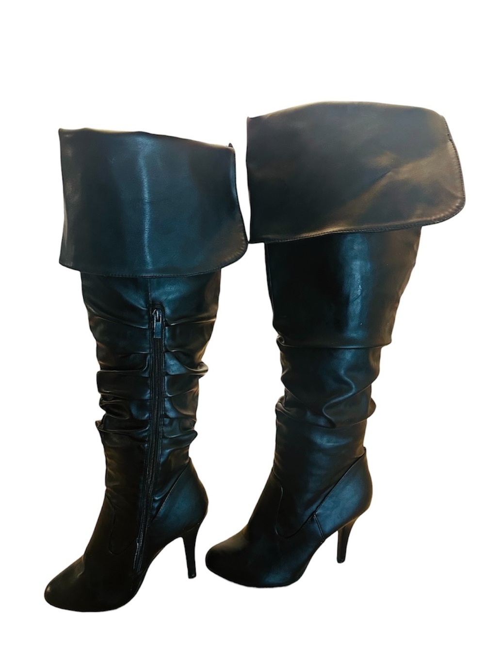 Women's Knee-High Slouch Boot in Black Faux Leather 4” Heel Womens 8 - Picture 5 of 11